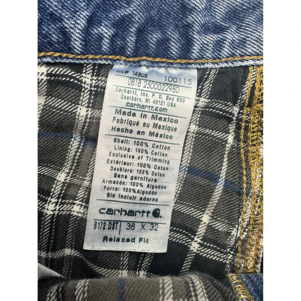 Carhartt Flannel Lined Jeans B172 DST Mens 38x32 (Fit 36x29) Relaxed Fit‎ Y2K